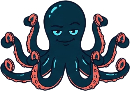 Tentaclo the octopus holding eight coins, one per lane